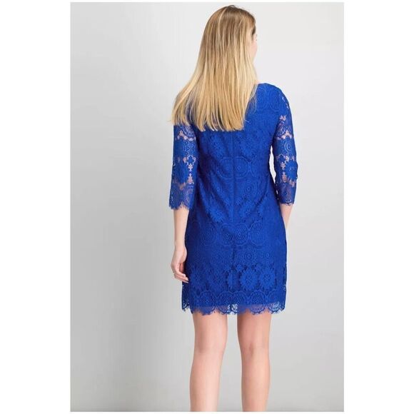 Jessica Howard Women's 18W 3/4 Sleeve Lace Shift Dress Royal Blue Cocktail Party - Picture 4 of 13